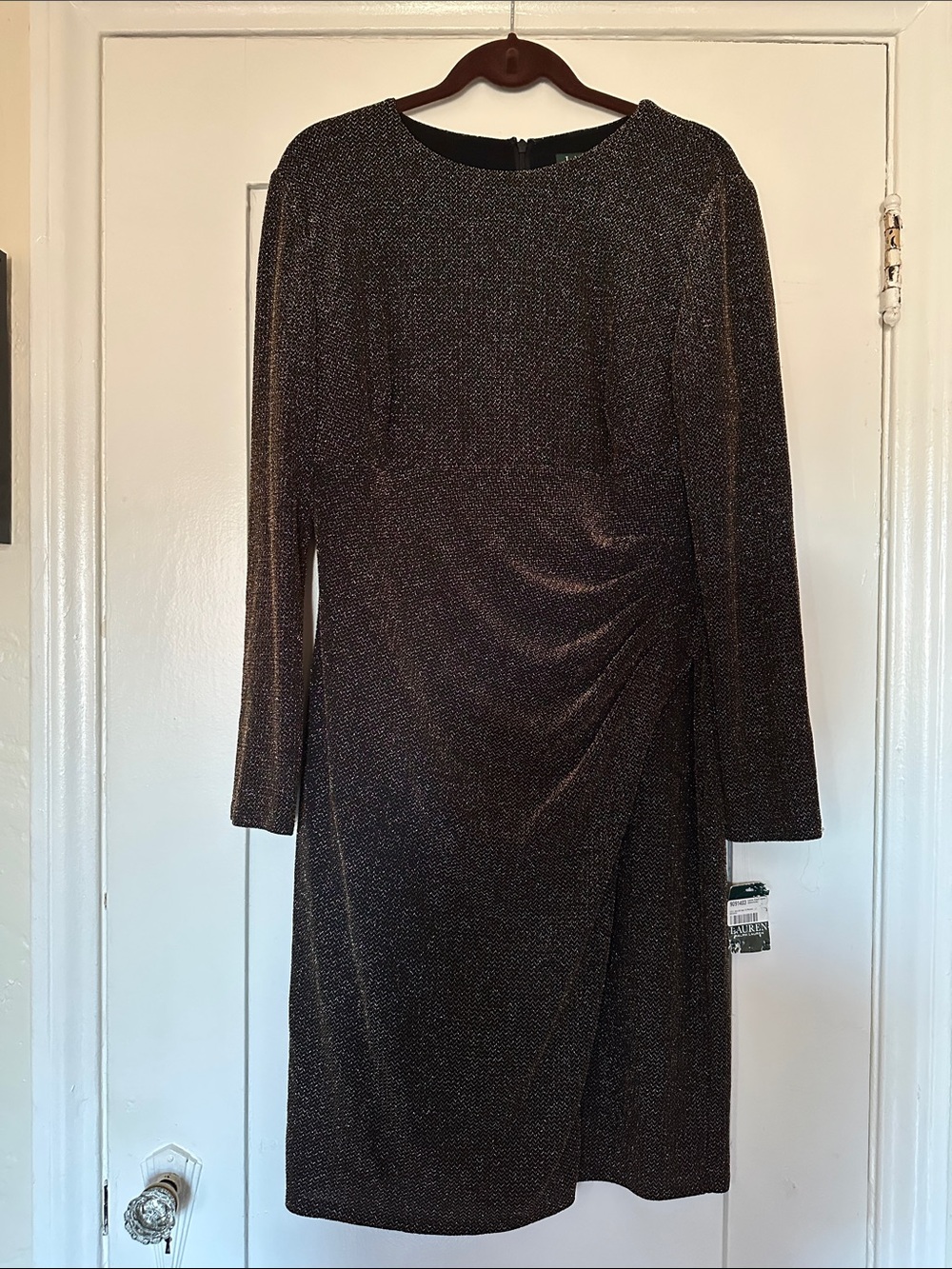 NWT’sLauren Ralph Lauren Long-Sleeve Metallic Bronze and Black Dress size 16